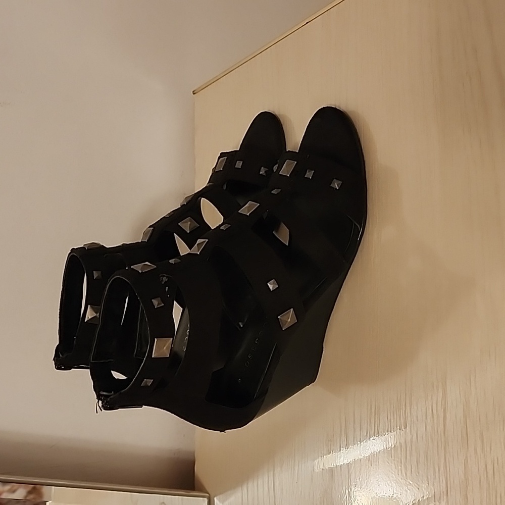Black Studded Wedges